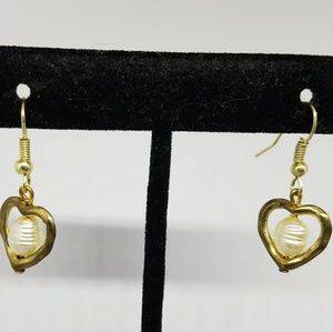 Gold and white heart earrings - NWOT